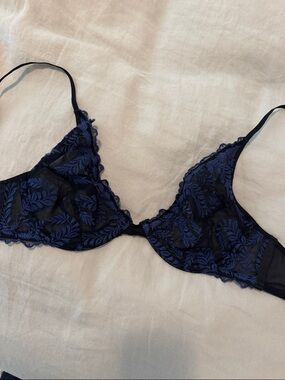 Free people Navy Embroidered Triangle Bralette 32B